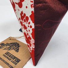 Load image into Gallery viewer, Freehand Machine Embroidered Red Taffeta Drape + Blood Splatter Upcycled 10.5x8 Clutch bag - hand-dyed