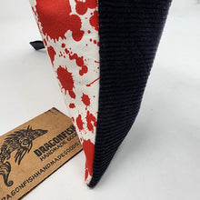 Load image into Gallery viewer, Freehand Machine Embroidered Black Corduroy Pants + Blood Splatter Upcycled 10.5x8 Clutch bag - hand-dyed