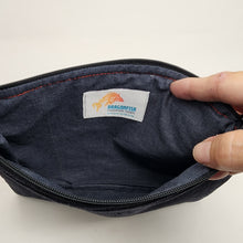 Load image into Gallery viewer, Freehand Machine Embroidered Black Corduroy Pants + Blood Splatter Upcycled 10.5x8 Clutch bag - hand-dyed