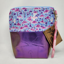 Load image into Gallery viewer, Freehand Machine Embroidered Pleather Remnant + Magic Mushrooms 10x11 Project Bag - hand-dyed