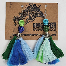 Load image into Gallery viewer, Upcycled from Thrift Store Jewelry - Skulls & Tassels Earrings - silver trim
