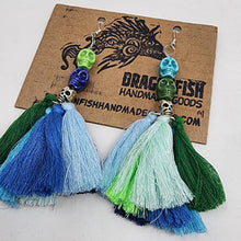 Load image into Gallery viewer, Upcycled from Thrift Store Jewelry - Skulls & Tassels Earrings - silver trim