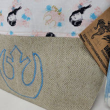 Load image into Gallery viewer, Freehand Machine Embroidered Men's Wool Suit Remnants + Princess 14.5x11 Upcycled Project Bag - hand-dyed