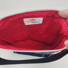 Load image into Gallery viewer, Freehand Machine Embroidered Denim Jeans + Star Constellations 10x11 Upycled Project Bag with strap