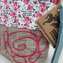 Load image into Gallery viewer, Freehand Machine Embroidered Upholstery Remnant + Sassy, Classy 14.5x11 Upcycled Project Bag