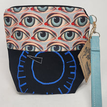 Load image into Gallery viewer, Freehand Machine Embroidered Black Denim Jeans + Custom Eyeball fabric 8x9 Project Bag