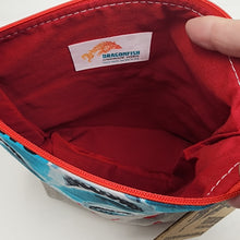 Load image into Gallery viewer, Freehand Machine Embroidered Corduroy Jeans + Jaws Shark Upcycled 8x9 Project Bag