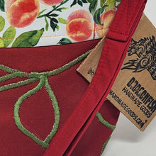 Load image into Gallery viewer, Freehand Machine Embroidered Red Ikea Drape + Custom Peaches Fabric 8x9 Project Bag