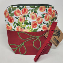 Load image into Gallery viewer, Freehand Machine Embroidered Red Ikea Drape + Custom Peaches Fabric 8x9 Project Bag
