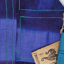 Load image into Gallery viewer, Freehand Machine Embroidered, Hand-Dyed Linen Remnant  + Rainbow Plaid Upcycled 8x7.5 Notions Clutch
