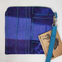 Load image into Gallery viewer, Freehand Machine Embroidered, Hand-Dyed Linen Remnant  + Rainbow Plaid Upcycled 8x7.5 Notions Clutch