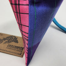 Load image into Gallery viewer, Freehand Machine Embroidered, Hand-Dyed Linen Remnant  + Rainbow Plaid Upcycled 8x7.5 Notions Clutch
