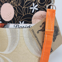 Load image into Gallery viewer, Freehand Machine Embroidered Gold Upholstery Remnant + Oranges Fabric 10x11 Project Bag - hand-dyed