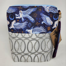 Load image into Gallery viewer, Freehand Machine Embroidered my MIL's Bedroom Drapery + Custom Night Owl Fabric 10x11 Project Bag - hand-dyed