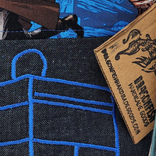 Load image into Gallery viewer, Freehand Machine Embroidered Denim Remnant + 11th Doctor Fabric 10x11 Project Bag