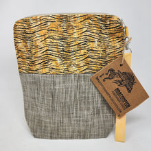 Load image into Gallery viewer, Freehand Machine Embroidered Upholstery Remnant + Tiger Fabric 10x11 Project Bag