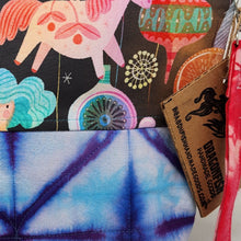 Load image into Gallery viewer, Freehand Machine Embroidered Hand-Dyed Canvas Tarp Remnant + Custom Holiday Fabric 14.5x11 Upcycled Project Bag - hand-dyed