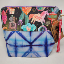 Load image into Gallery viewer, Freehand Machine Embroidered Hand-Dyed Canvas Tarp Remnant + Custom Holiday Fabric 14.5x11 Upcycled Project Bag - hand-dyed