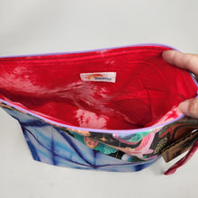 Load image into Gallery viewer, Freehand Machine Embroidered Hand-Dyed Canvas Tarp Remnant + Custom Holiday Fabric 14.5x11 Upcycled Project Bag - hand-dyed