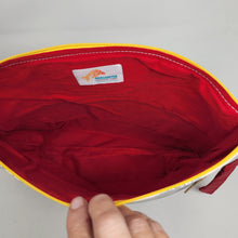 Load image into Gallery viewer, Freehand Machine Embroidered Gap Corduroy + Custom Honey Bear Fabric 14.5x11 Upcycled Project Bag