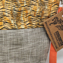 Load image into Gallery viewer, Freehand Machine Embroidered Upholstery Remnant + Tiger Fabric 14.5x11 Upcycled Project Bag - hand-dyed