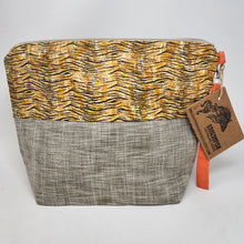 Load image into Gallery viewer, Freehand Machine Embroidered Upholstery Remnant + Tiger Fabric 14.5x11 Upcycled Project Bag - hand-dyed