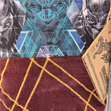 Load image into Gallery viewer, Freehand Machine Embroidered Plum Velvet Remnant + Black Super Hero 14.5x11 Upcycled Project Bag