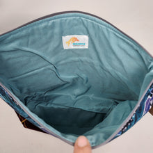 Load image into Gallery viewer, Freehand Machine Embroidered Plum Velvet Remnant + Black Super Hero 14.5x11 Upcycled Project Bag