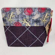 Load image into Gallery viewer, Freehand Machine Embroidered Purple Textured Upholstery Remnant + GOT Fabric 14.5x11 Upcycled Project Bag