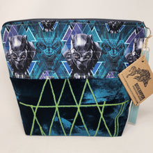 Load image into Gallery viewer, Freehand Machine Embroidered Green Velvet Remnant + Black Super Hero 14.5x11 Upcycled Project Bag