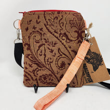 Load image into Gallery viewer, Remnant Gold and Red Brocade Crossbody 3-way 6x7 Upcycled Cell Phone Bag - hand-dyed