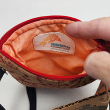 Load image into Gallery viewer, Remnant Gold and Red Brocade Crossbody 3-way 6x7 Upcycled Cell Phone Bag - hand-dyed