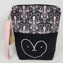 Load image into Gallery viewer, Freehand Machine Embroidered Black Dress Pants + Pink Peni 10x11 Project Bag
