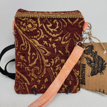 Load image into Gallery viewer, Remnant Red and Gold Brocade Crossbody 3-way 6x7 Upcycled Cell Phone Bag - hand-dyed