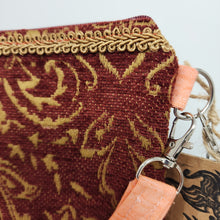 Load image into Gallery viewer, Remnant Red and Gold Brocade Crossbody 3-way 6x7 Upcycled Cell Phone Bag - hand-dyed