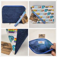 Load image into Gallery viewer, CUSTOM PRE-ORDER: Freehand Machine Embroidered Denim Jeans + SPTV Custom Logo Upcycled 10.5x8 Clutch bag - hand-dyed