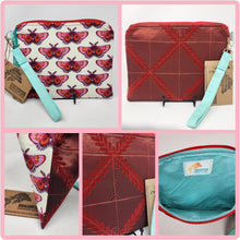 Load image into Gallery viewer, Freehand Machine Embroidered Upholstery Remnant + Bullseye Moth Upcycled 10.5x8 Clutch bag - hand-dyed