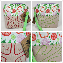 Load image into Gallery viewer, Freehand Machine Embroidered Highend Restaurant Napkin + Vegetables 8x9 Project Bag - hand-dyed