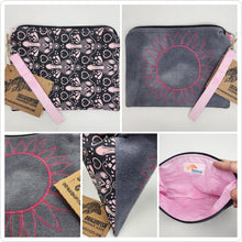 Load image into Gallery viewer, Freehand Machine Embroidered Ikea sofa cover + Pink Peni Upcycled 10.5x8 Clutch bag - hand-dyed