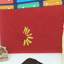 Load image into Gallery viewer, Rainbow FP Xylophone + Red Felted Sweater Crossbody 3-way 6x7 Upcycled Cell Phone Bag
