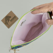 Load image into Gallery viewer, Flowery Tablecloth + Dark Fizzy Lifting Upcycled 10x11 Project Bag