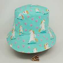 Load image into Gallery viewer, Khaki Pants + Rainbow Unicorns Upcycled Reversible Bucket Hat - medium