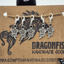 Load image into Gallery viewer, Little Metallic Sunflower Stitch Markers - set of 5