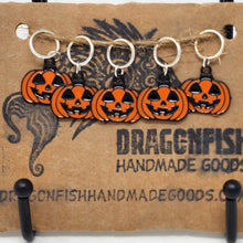 Load image into Gallery viewer, Enamel Jack O'Lantern Pumpkin Stitch Markers - set of 5