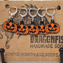 Load image into Gallery viewer, Enamel Jack O'Lantern Pumpkin Stitch Markers - set of 5