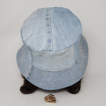 Load image into Gallery viewer, Vintage Acid Wash Denim Jeans + Luscious Peaches Upcycled Reversible Bucket Hat - medium