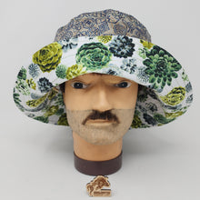 Load image into Gallery viewer, Remnant Block Print + Succulents Upcycled Reversible Bucket Hat - Small