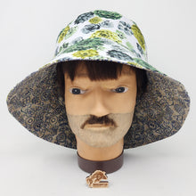 Load image into Gallery viewer, Remnant Block Print + Succulents Upcycled Reversible Bucket Hat - Small