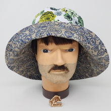 Load image into Gallery viewer, Remnant Block Print + Succulents Upcycled Reversible Bucket Hat - Small