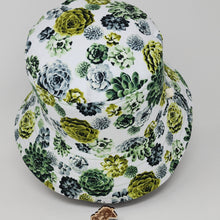 Load image into Gallery viewer, Remnant Block Print + Succulents Upcycled Reversible Bucket Hat - Small